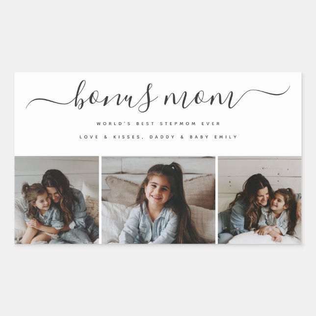 Sticker Rectangulaire Chic Bonus Maman Photo Blanc Rectangulaire Fête de (Devant)
