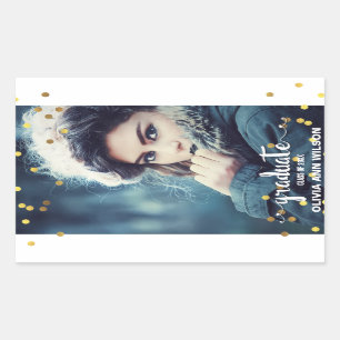 Sticker Rectangulaire Chic Faux Gold Foil Confetti Diplôme Photo