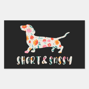 Sticker Rectangulaire Chien à fleurs court et sassy Dachshund