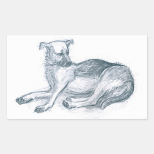 Sticker Rectangulaire Chien. Dessin au crayon.