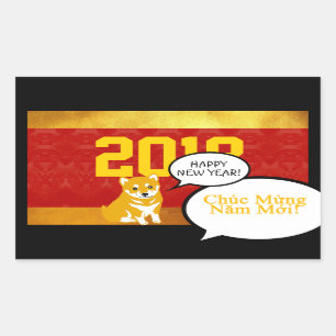 Sticker Rectangulaire Chien personnaliséAnnée Chiot Vietnamien saluant S