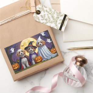 Sticker Rectangulaire Chiens de Coton De Tulear Citrouille Halloween Fun