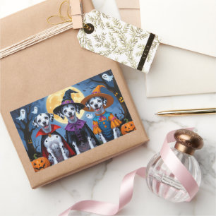 Sticker Rectangulaire Chiens de Dalmatie Citrouille Halloween drôle
