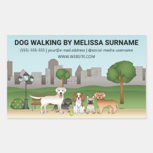Sticker Rectangulaire Chiens de dessin animé mignons dans un parc - Serv