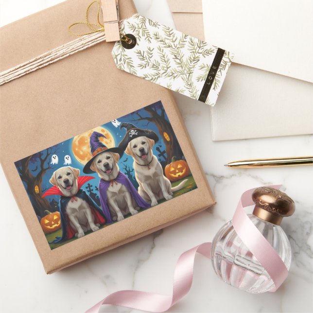 Sticker Rectangulaire Chiens du Labrador Citrouille Halloween Funny (Cadeaux)