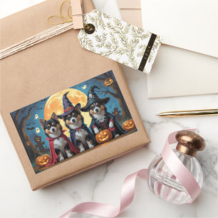 Sticker Rectangulaire Chiens lapons finlandais Citrouille Halloween drôl
