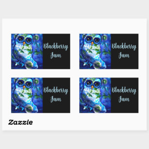 Sticker Rectangulaire Chouette Abstraite lunaire Fleur Florale Bleu Vert