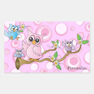 Sticker Rectangulaire *Chouette de bébé rose Thème Douche