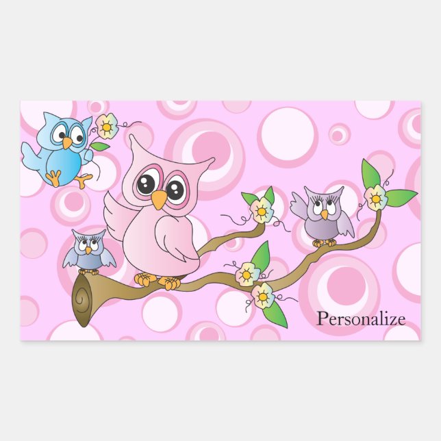 Sticker Rectangulaire *Chouette de bébé rose | Thème Douche (Devant)
