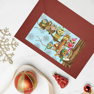 Sticker Rectangulaire Chouette mignonne Snowflakes d'hiver