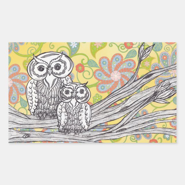 Sticker Rectangulaire Chouettes 03 (Devant)