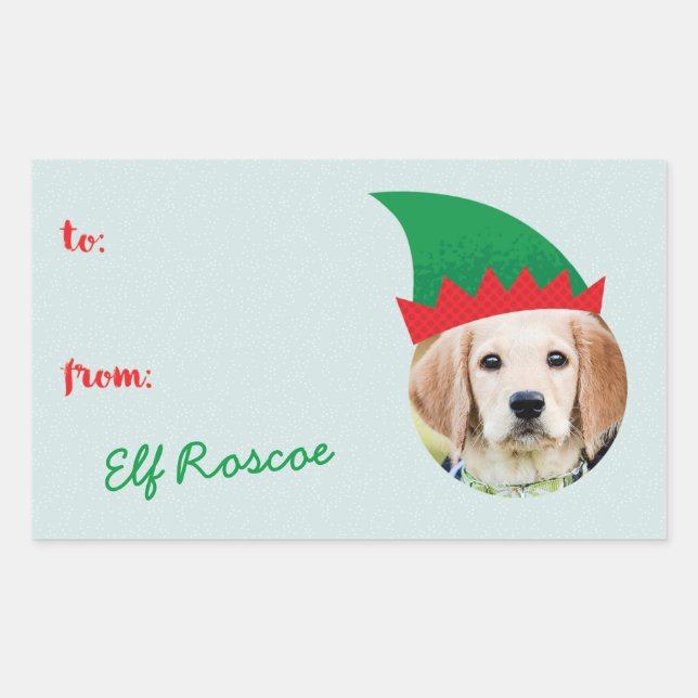 Sticker Rectangulaire Christmas Crew Elf Casquette Photo Holiday Étiquet (Devant)
