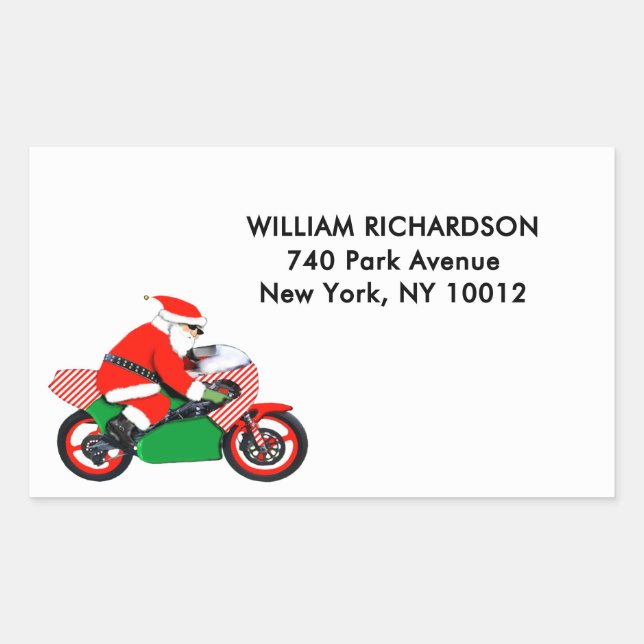 Sticker Rectangulaire Christmas Holiday Santa Biker Address Labels (Devant)