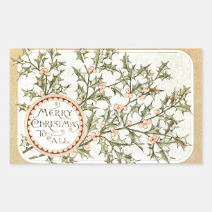 Sticker Rectangulaire Christmas Holly Jolie Antique Salutation