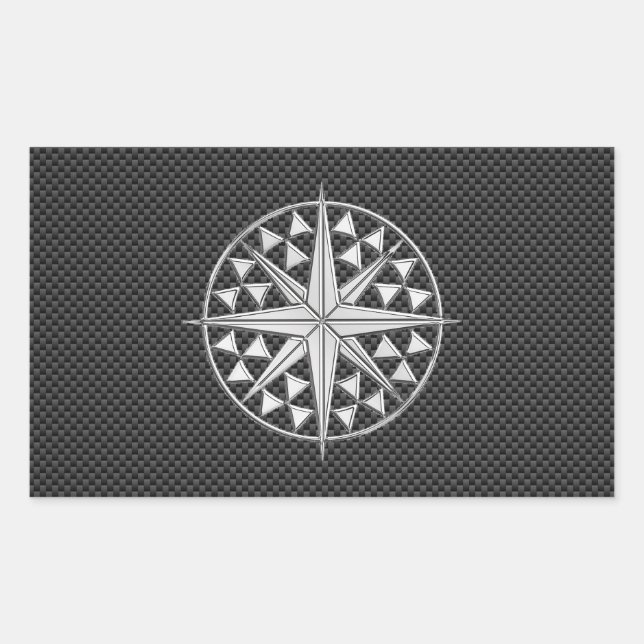 Sticker Rectangulaire Chrome étoile nautique sur fibre de carbone (Devant)