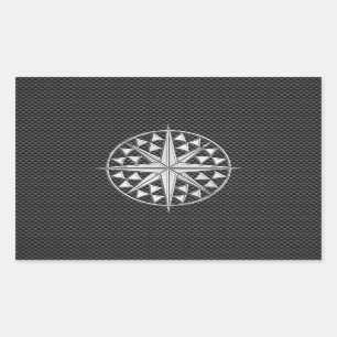 Sticker Rectangulaire Chrome étoile nautique sur fibre de carbone