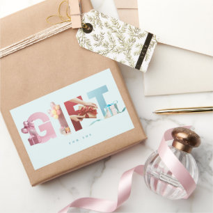 Sticker Rectangulaire Ciel Bleu Clair Doux GIFT Photo Typographie Grande