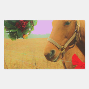 Sticker Rectangulaire Ciel rose rétro Cheval de Noël