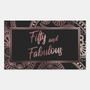 Sticker Rectangulaire Cinquante ans et Fabuleux Faux Or Rose et Paisley
