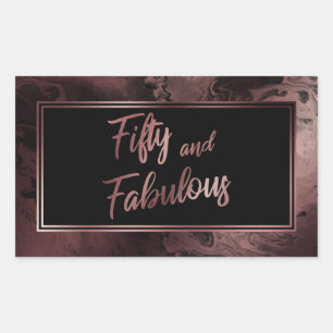 Sticker Rectangulaire Cinquante ans et Fabuleux Motif Marbré Faux Or Ros