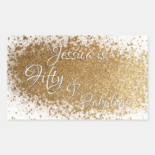 Sticker Rectangulaire Cinquante et fabuleux Faux Gold Foil avec nom (Devant)