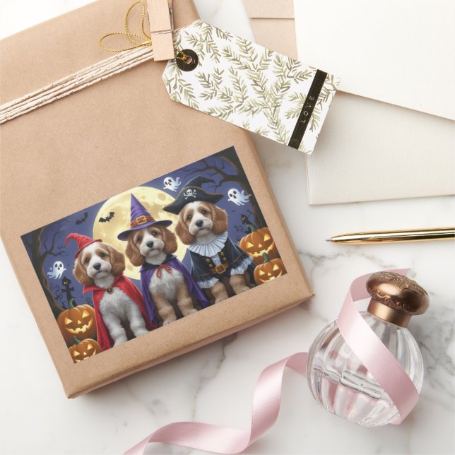 Sticker Rectangulaire Citrouille de chien Cockapoo Halloween drôle (Cadeaux)