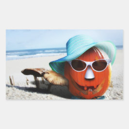 Sticker Rectangulaire Citrouille D'Halloween À La Plage