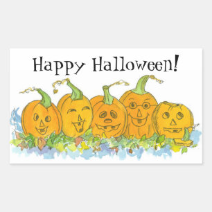 Sticker Rectangulaire Citrouilles Jack-O-Lantern Dessinant Halloween heu