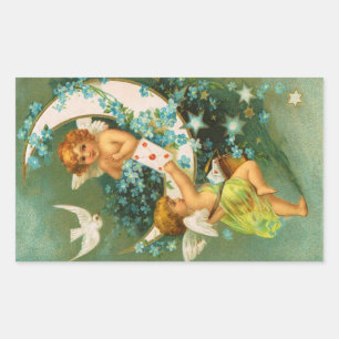 Sticker Rectangulaire Clapsaddle : Deux Cherubs sur une drépanocyte