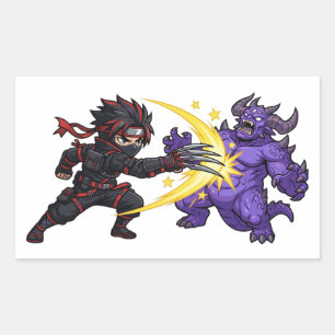Sticker Rectangulaire Claw Strike Ninja contre Monstre Chibi Anime Jeu R