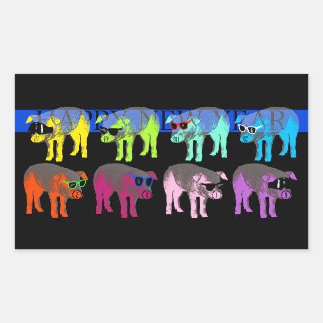 Sticker Rectangulaire Cochon Chinois Nouvel An 2019 Pop Rectangulaire S (Devant)