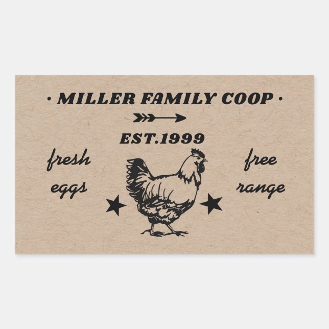 Sticker Rectangulaire coco de famille poule oeufs frais (Devant)