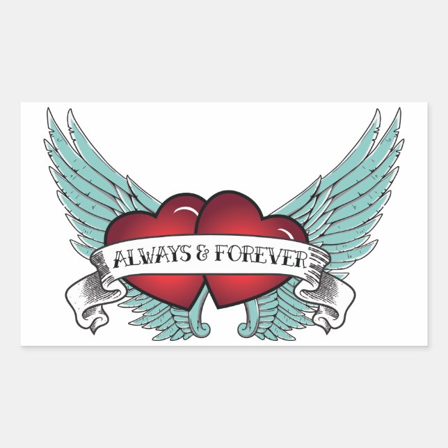 Sticker Rectangulaire Coeur à ailes Rockabilly toujours et pour toujours (Devant)