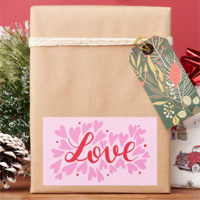 Sticker Rectangulaire Coeurs d'amour - rose et rouge (vacances)