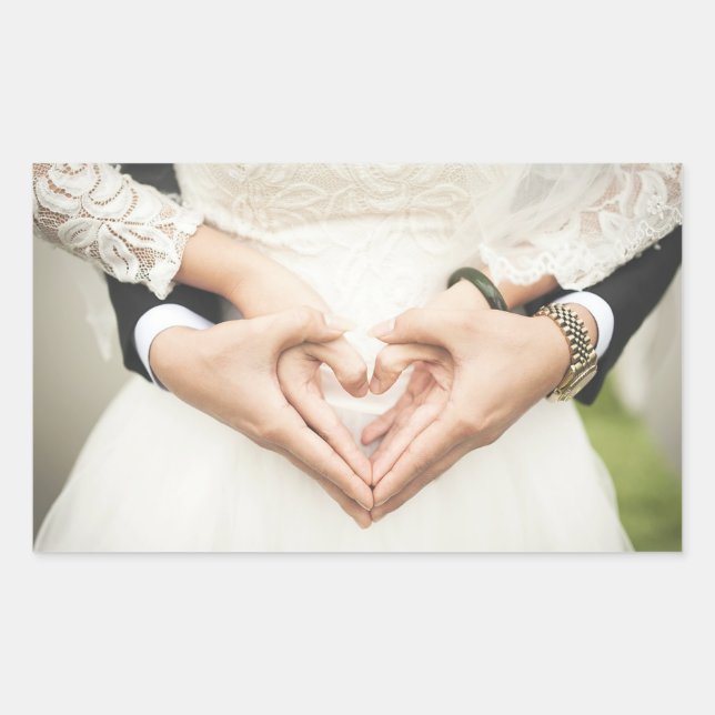 Sticker Rectangulaire Coeurs dans nos mains Mariage (Devant)
