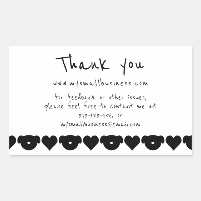 Sticker Rectangulaire Coeurs de chiens merci d'informations commerciales (Devant)