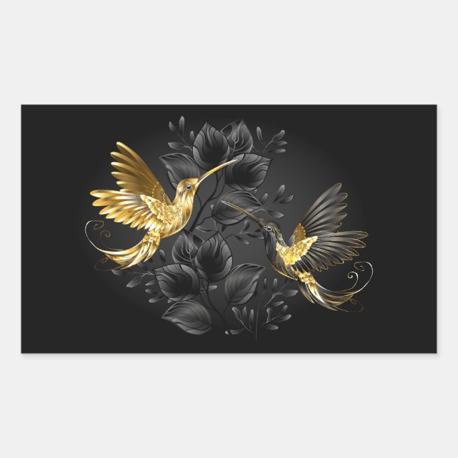 Sticker Rectangulaire Colibri noir et or (Devant)