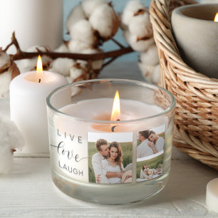 Sticker Rectangulaire Collage moderne Couple Photo & Live Love Laugh Cad