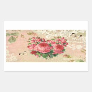 Sticker Rectangulaire Collage rose de coeur de cru Girly