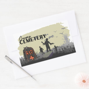 Sticker Rectangulaire Collection de timbres d'Halloween "Cimetière Dépla