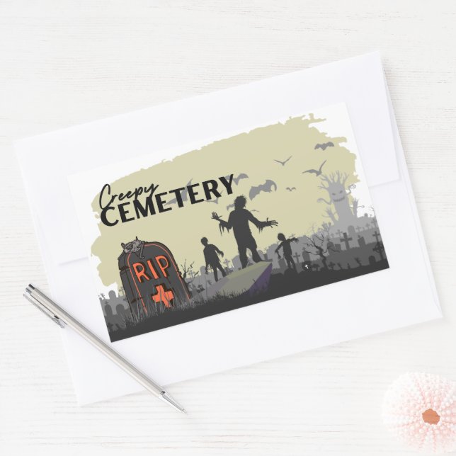 Sticker Rectangulaire Collection de timbres d'Halloween "Cimetière Dépla (Enveloppe)
