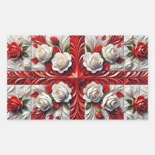 Sticker Rectangulaire Collier rectangle avec design Rose anglais