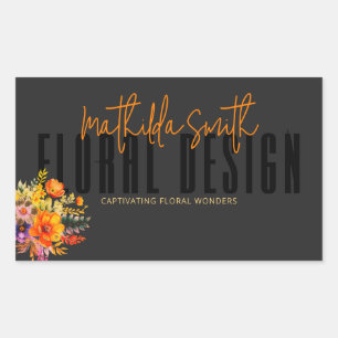 Sticker Rectangulaire Conception Florale Sophistiquée Fleurs Noires Oran