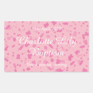 Sticker Rectangulaire Confettis Rose Bébé Baptême Favori