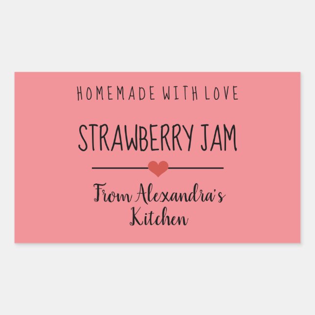 Sticker Rectangulaire confiture de fraise rose maison faite avec amour (Devant)