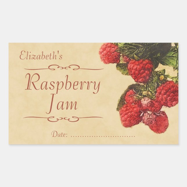 Sticker Rectangulaire Confiture ou mise en boîte de framboise (Devant)