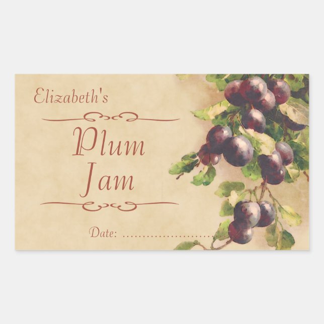 Sticker Rectangulaire Confiture ou mise en boîte de prune (Devant)