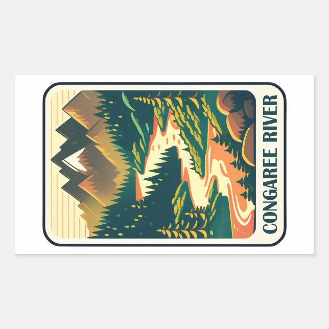 Sticker Rectangulaire Congaree River Caroline du Sud Couleurs (Devant)