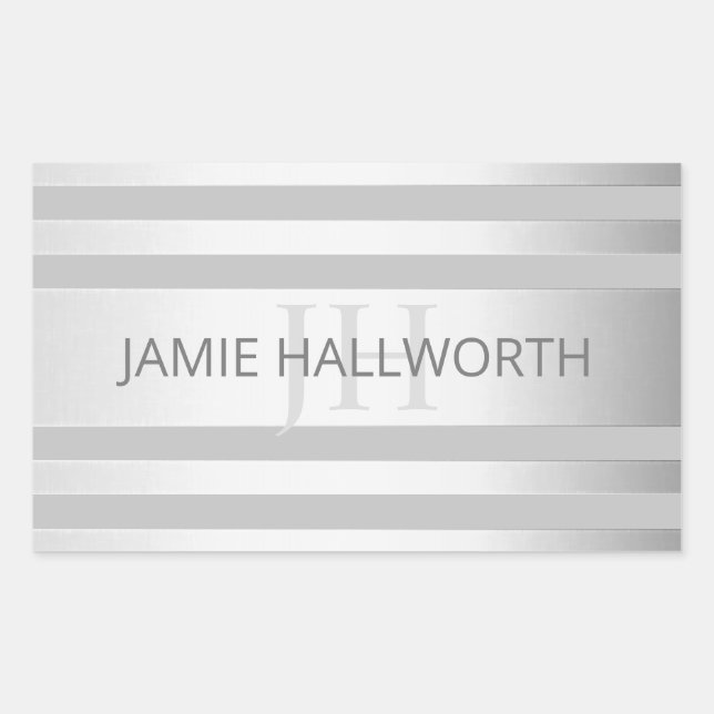 Sticker Rectangulaire Contemporain Faux Argent Ombre Gris (Devant)