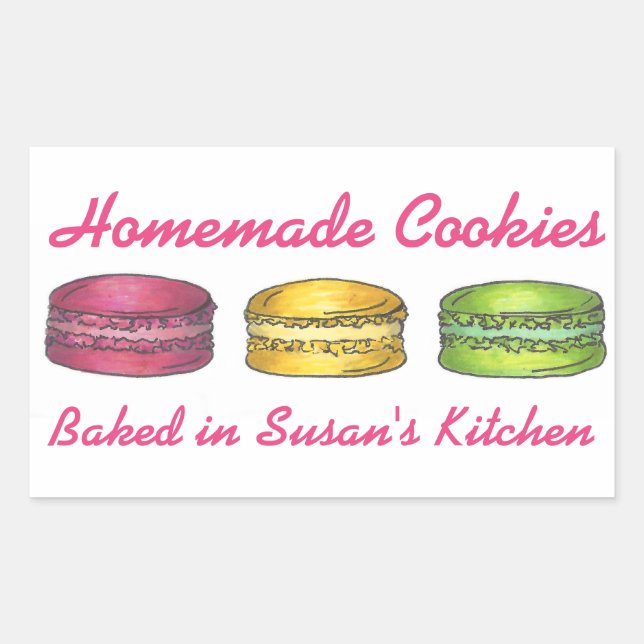 Sticker Rectangulaire Cookies Maison Macaron Macaron Cuit À L'Étiquette (Devant)